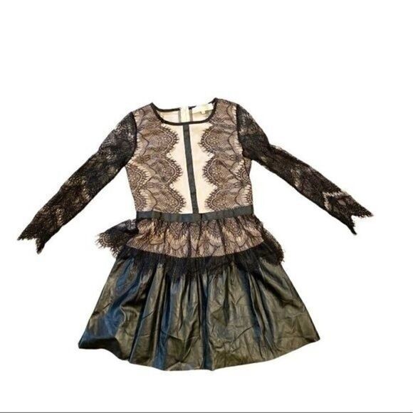 Snidel Black and Nude Lace and Faux Leather Dress Size Medium - Picture 3 of 6